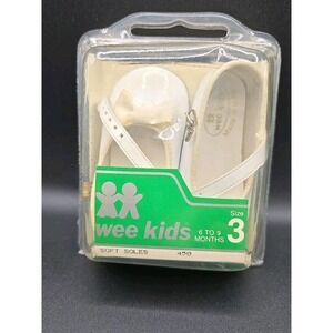 Vintage Wee Kids Weekids Girls White Baby Shoes Size 3 Soft Soles USA Made